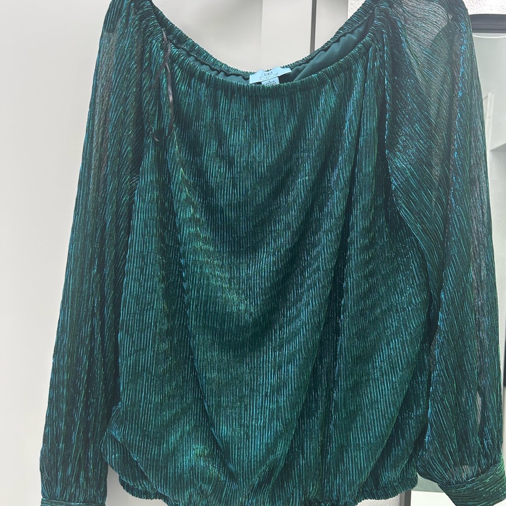 CeCe Teal Pleated Women's Blouse L